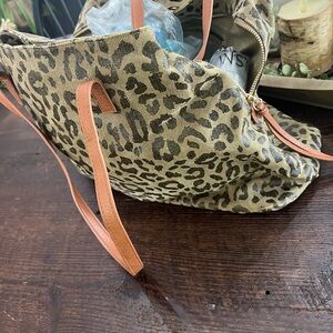Leopard Print Tote Bag with Tan Straps
